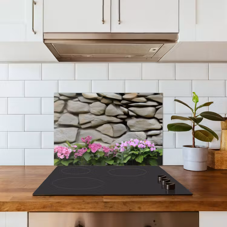 Kitchen splashback for hob - Hydrangeas - Stones - Wall - Flowers — 3
