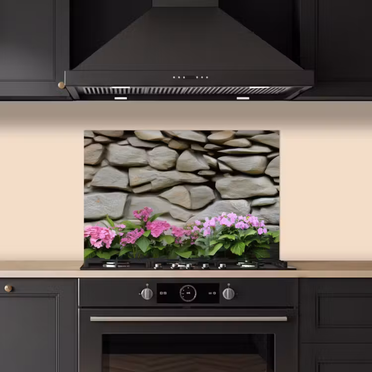Kitchen splashback for hob - Hydrangeas - Stones - Wall - Flowers — 5