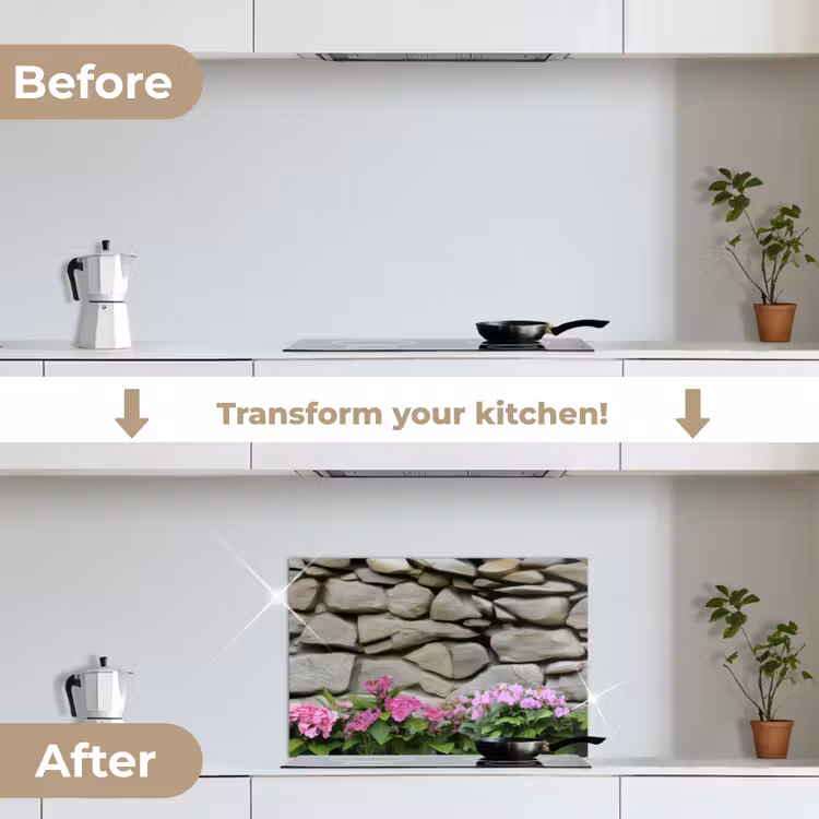 Kitchen splashback for hob - Hydrangeas - Stones - Wall - Flowers — 7
