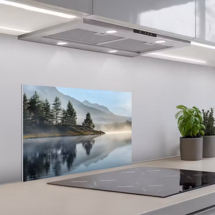 Kitchen splashback for hob - Lake - Fog - Mountains - Landscape — 1