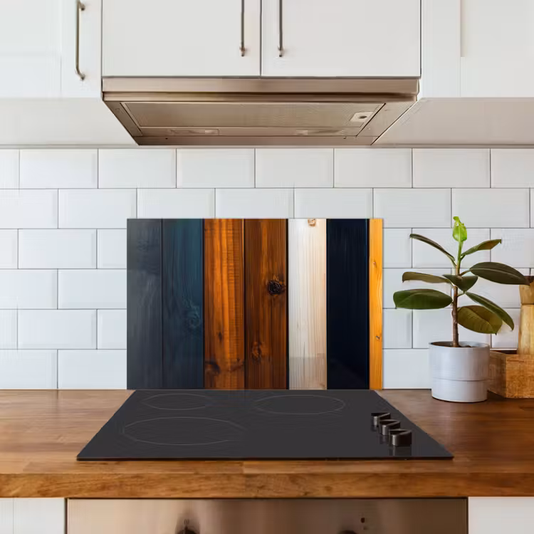 Kitchen splashback for hob - Wood - Shelves - Dark - Warm — 3