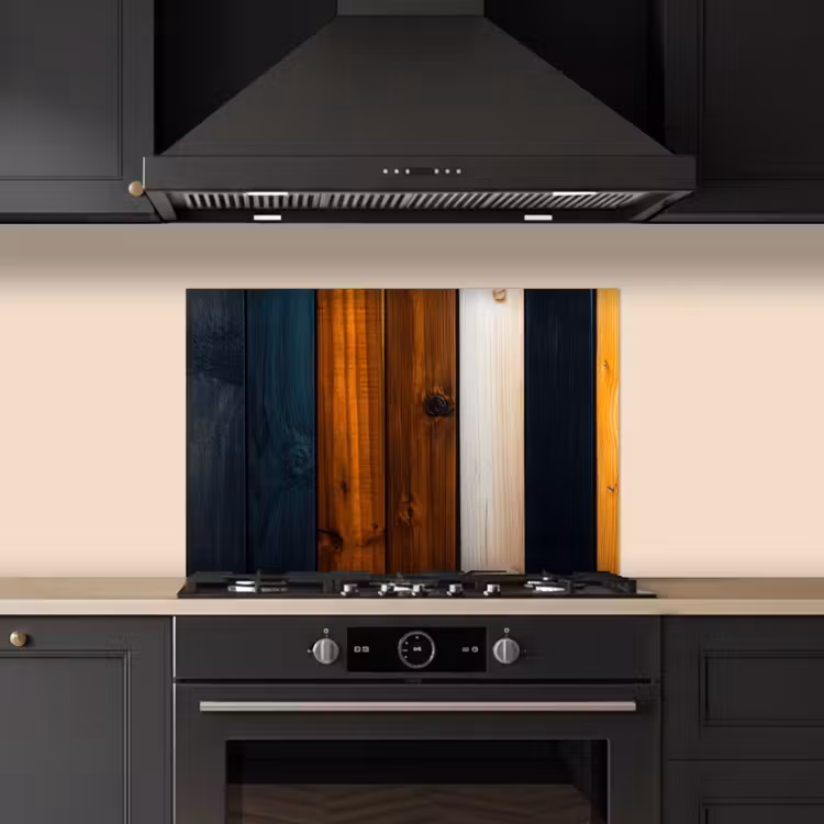 Kitchen splashback for hob - Wood - Shelves - Dark - Warm — 5