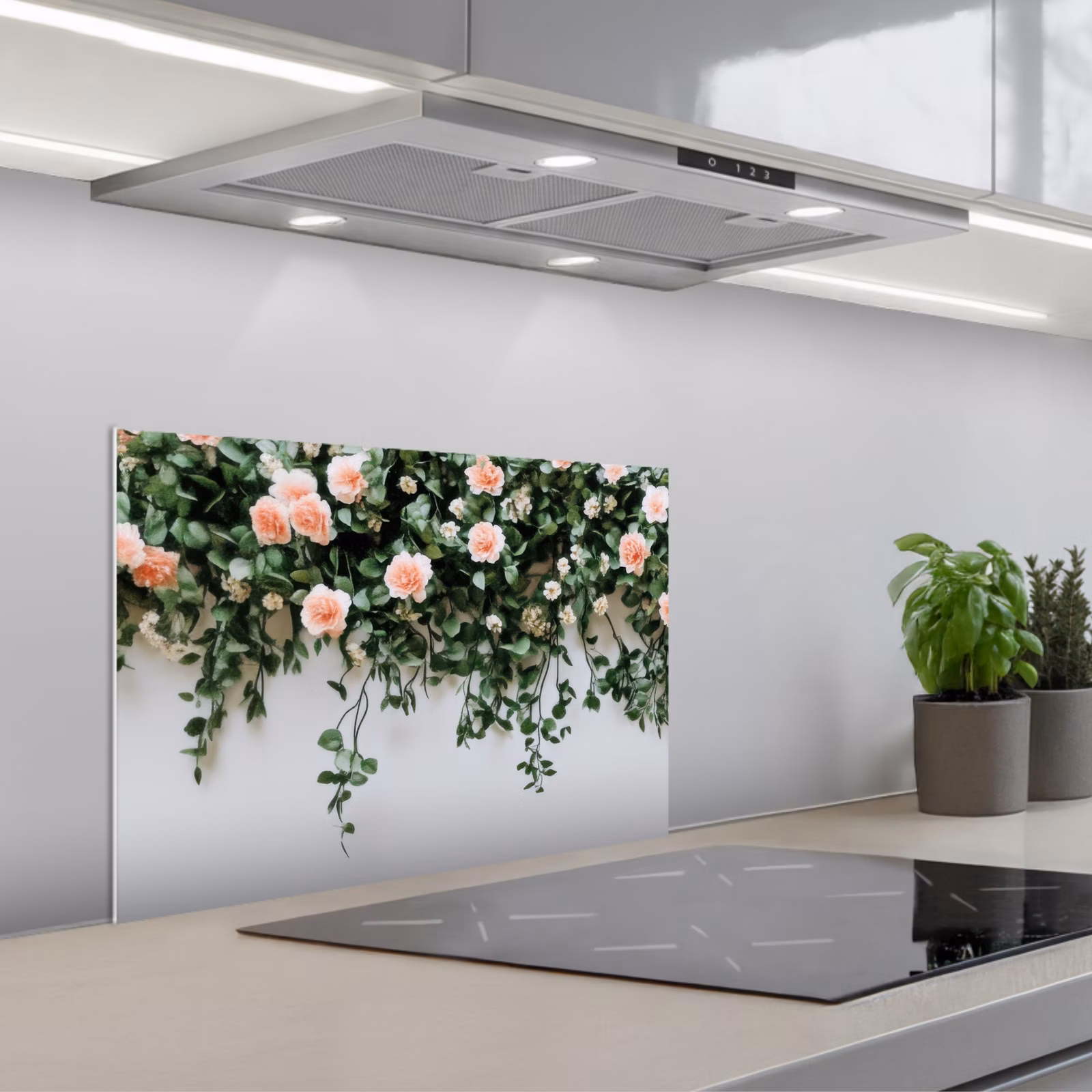 Kitchen splashback for hob - Flowers - Wall - Roses - Green — 1
