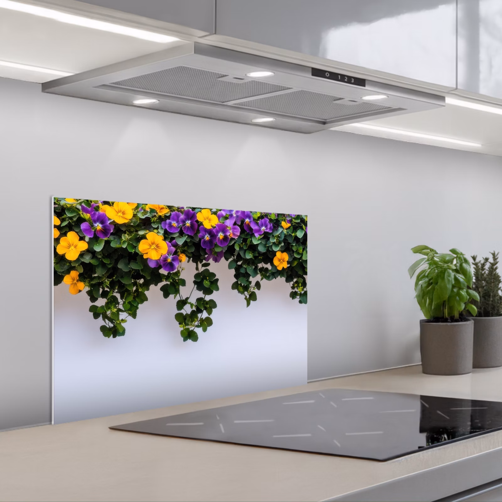 Kitchen splashback for hob - Flowers - Wall - Yellow - Purple — 1