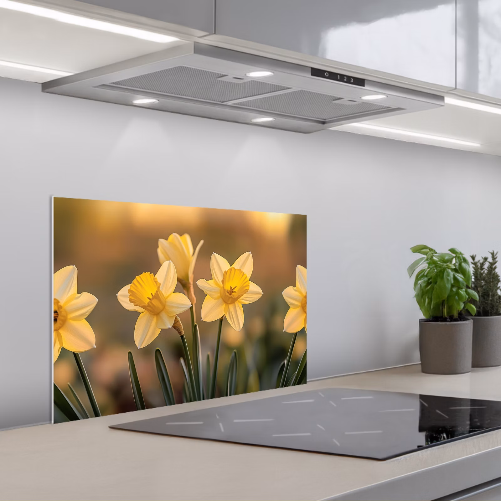 Kitchen splashback for hob - Flowers - Yellow - Blurred — 1
