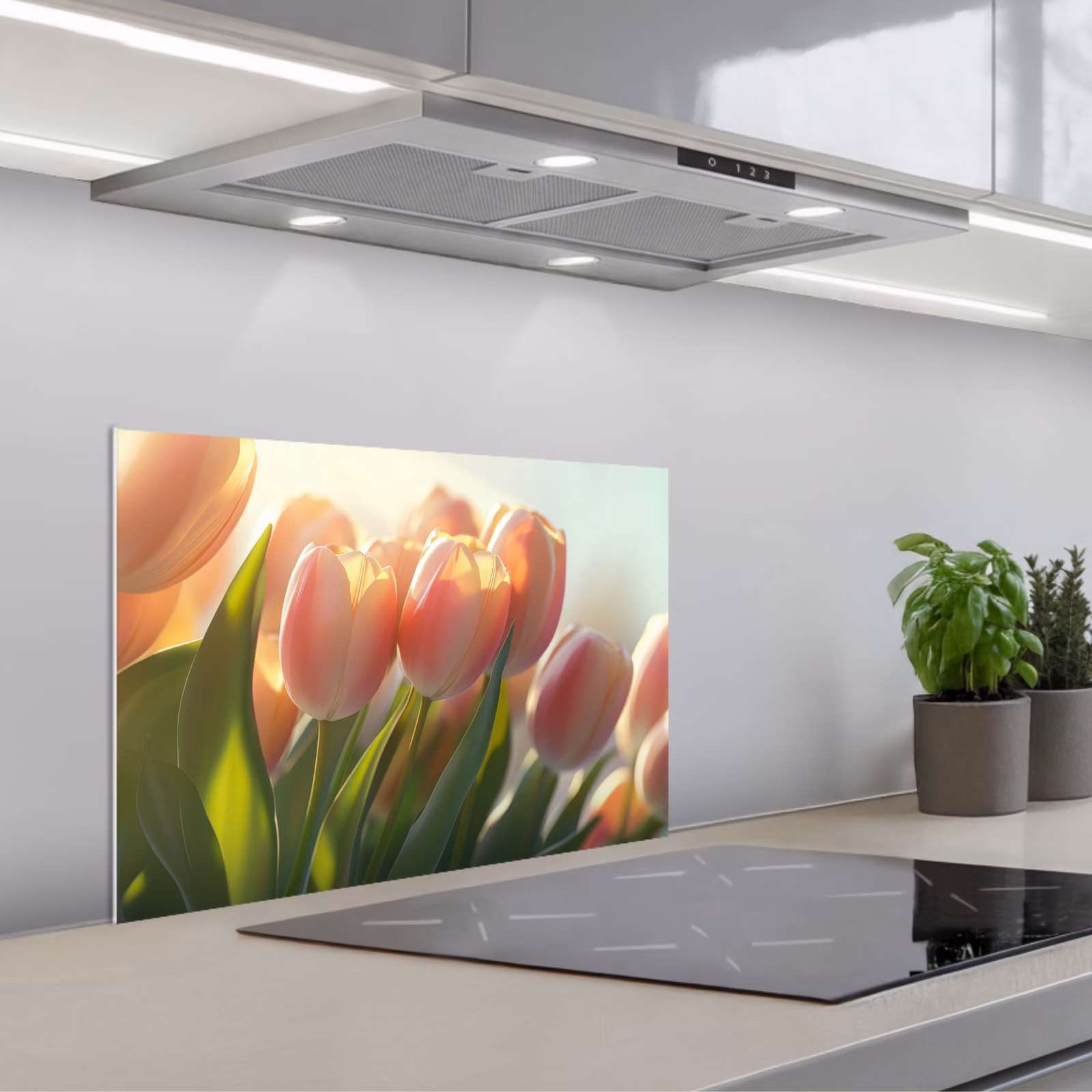 Kitchen splashback for hob - Tulips - Pink - Sunbeams — 1
