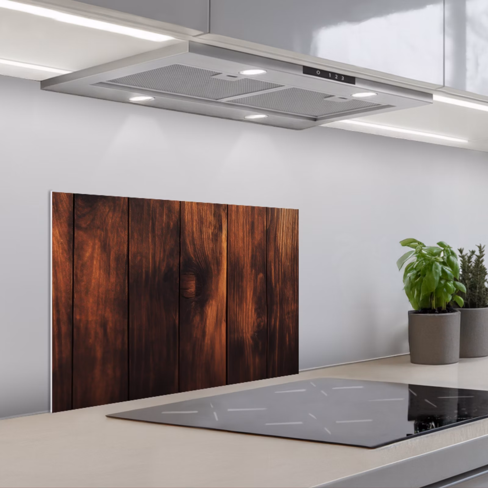 Kitchen splashback for hob - Wood - Shelves - Vintage - Dark brown — 1