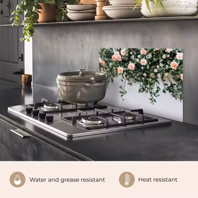 Kitchen splashback for hob - Flowers - Wall - Roses - Green — 2