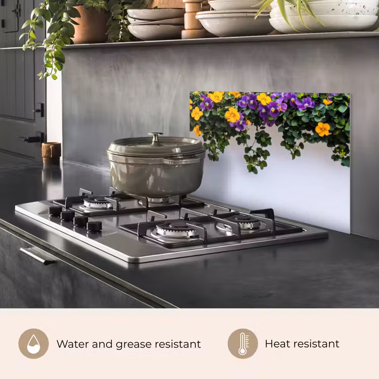 Kitchen splashback for hob - Flowers - Wall - Yellow - Purple — 2