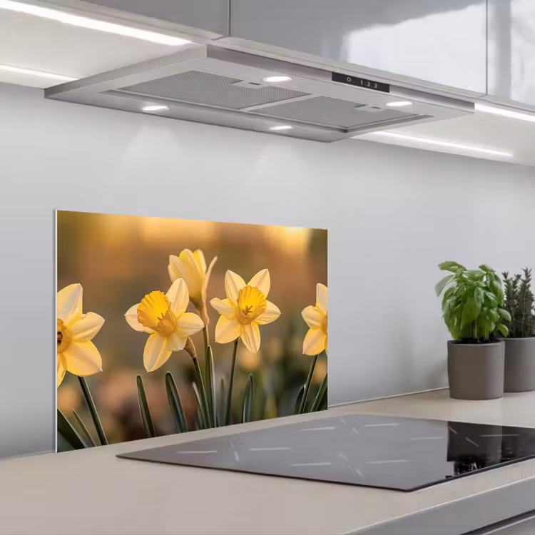 Kitchen splashback for hob - Flowers - Yellow - Blurred — 1
