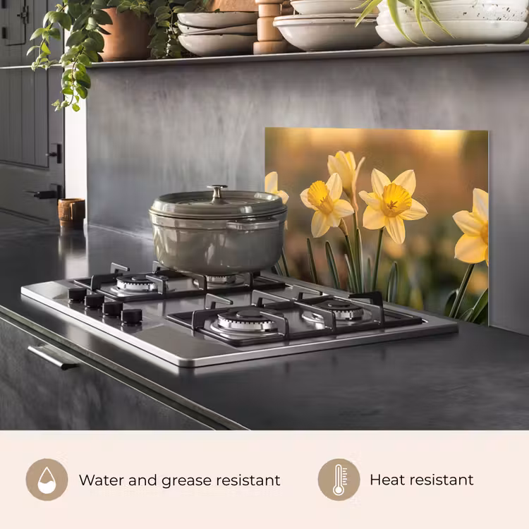 Kitchen splashback for hob - Flowers - Yellow - Blurred — 2