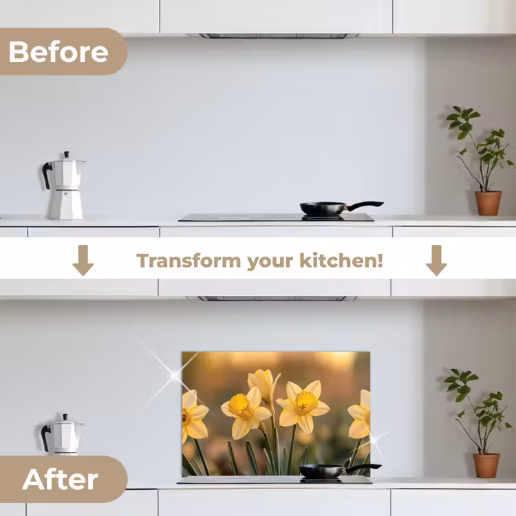 Kitchen splashback for hob - Flowers - Yellow - Blurred — 7