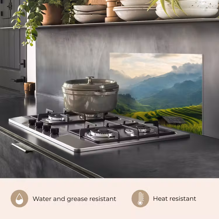 Kitchen splashback for hob - Rice fields - Mountains - Green - Nature — 2