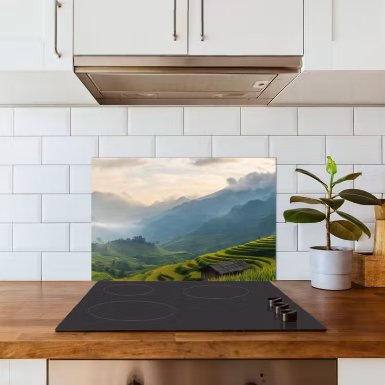 Kitchen splashback for hob - Rice fields - Mountains - Green - Nature — 3