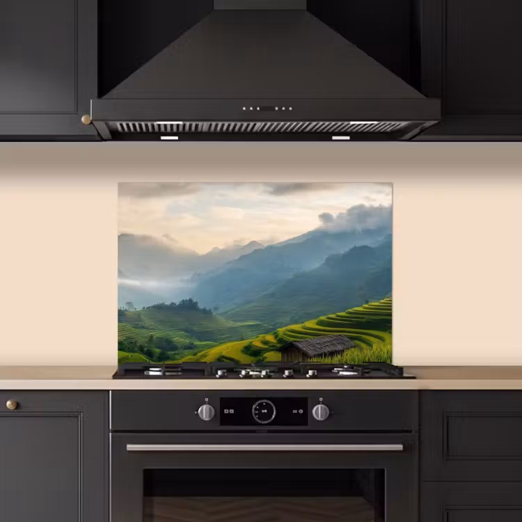 Kitchen splashback for hob - Rice fields - Mountains - Green - Nature — 5