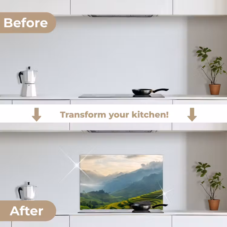 Kitchen splashback for hob - Rice fields - Mountains - Green - Nature — 7