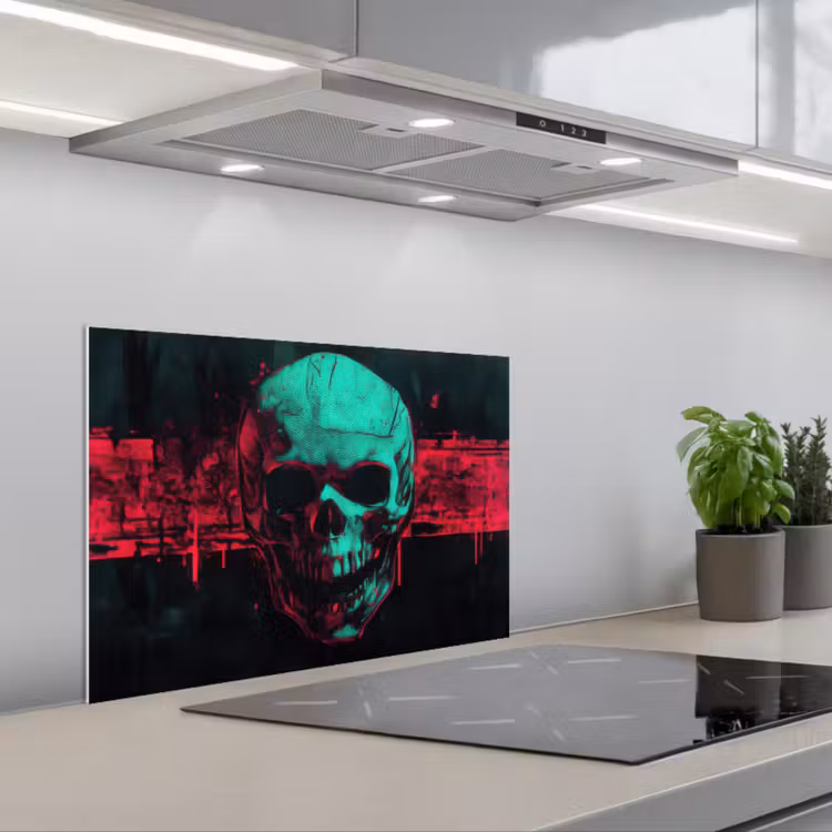 Kitchen splashback for hob - Skull - Cyberpunk - Neon Red — 1