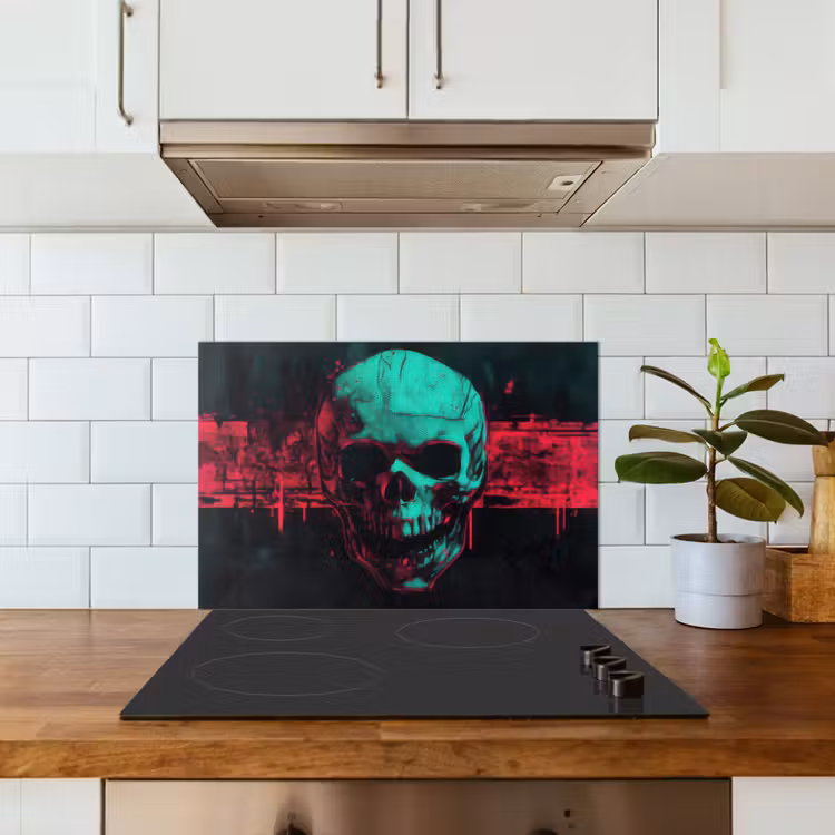 Kitchen splashback for hob - Skull - Cyberpunk - Neon Red — 3