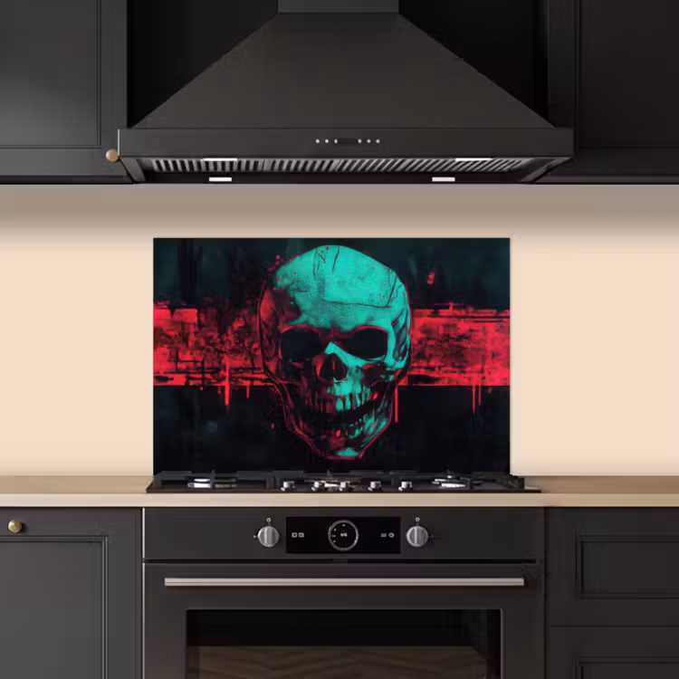 Kitchen splashback for hob - Skull - Cyberpunk - Neon Red — 5