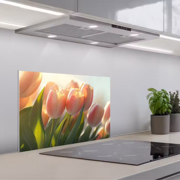 Kitchen splashback for hob - Tulips - Pink - Sunbeams — 1
