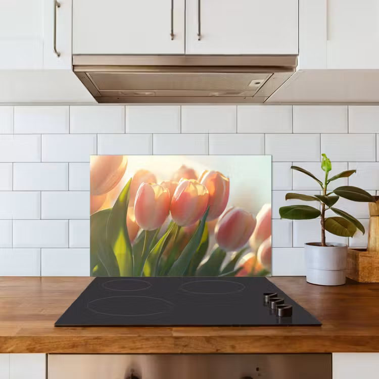 Kitchen splashback for hob - Tulips - Pink - Sunbeams — 3