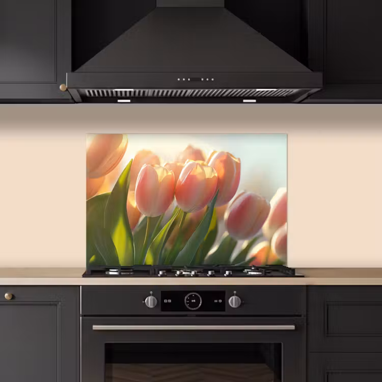 Kitchen splashback for hob - Tulips - Pink - Sunbeams — 5