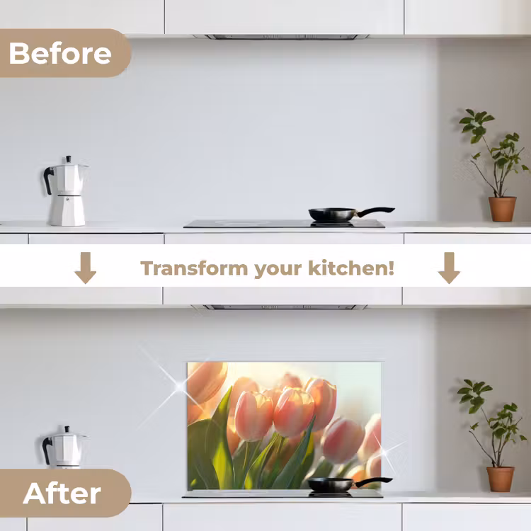 Kitchen splashback for hob - Tulips - Pink - Sunbeams — 7