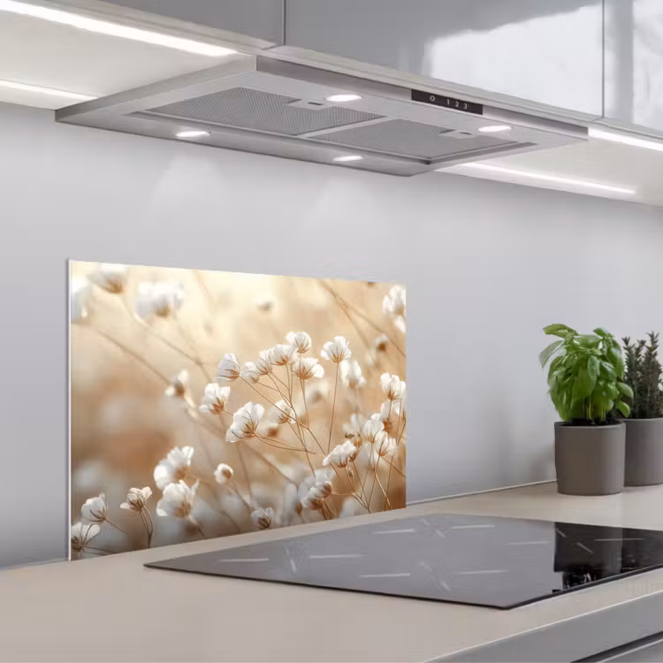 Kitchen splashback for hob - Wild - Flowers - White — 1