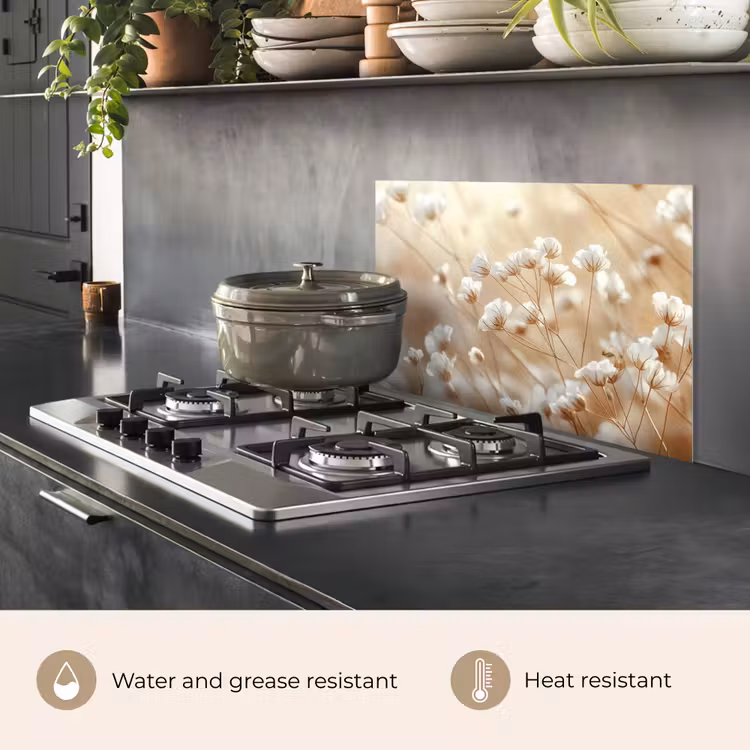 Kitchen splashback for hob - Wild - Flowers - White — 2