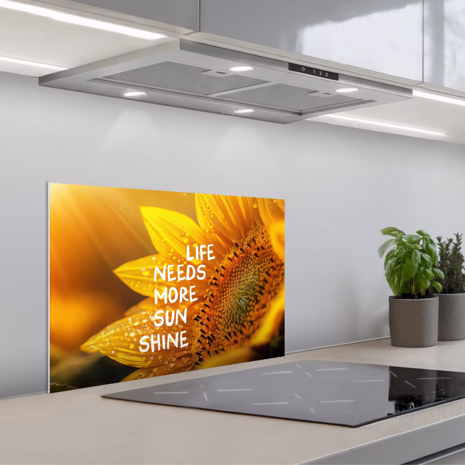 Kitchen splashback for hob - Sunflower - Close up - Yellow - Quote — 1