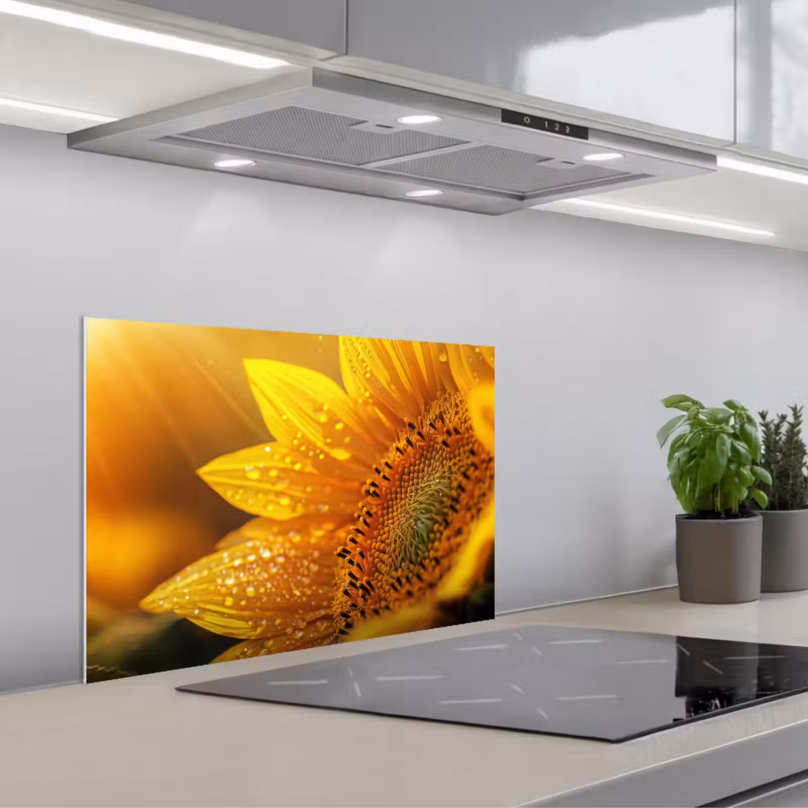 Kitchen splashback for hob - Sunflower - Dewdrops - Yellow - Sunlight — 1