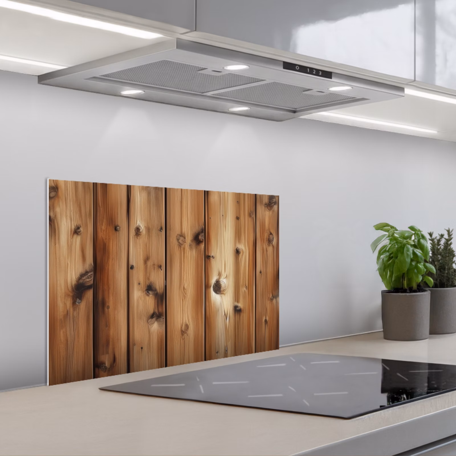 Kitchen splashback for hob - Wood - Shelves - Brown — 1