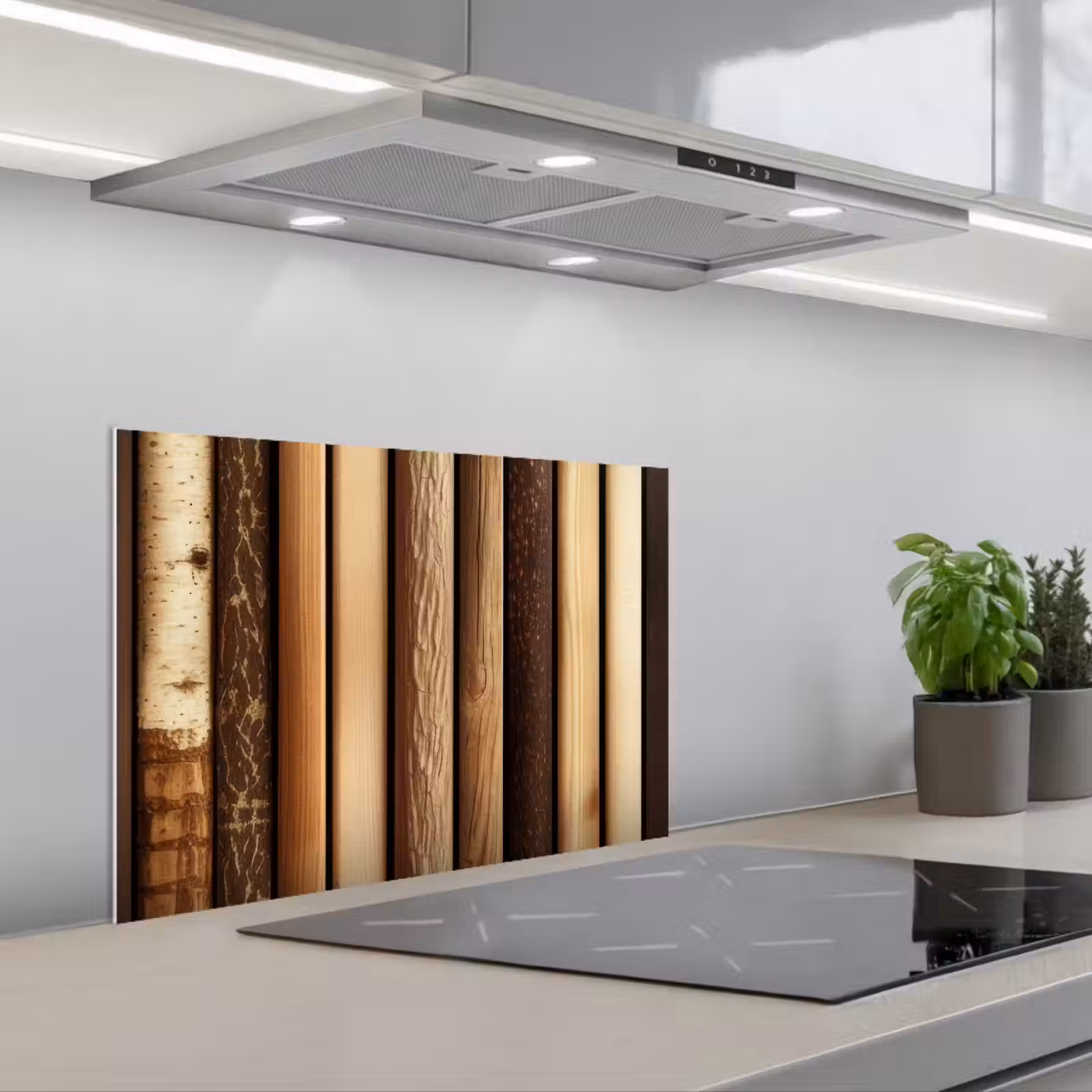 Kitchen splashback for hob - Wood - Shelves - Natural — 1