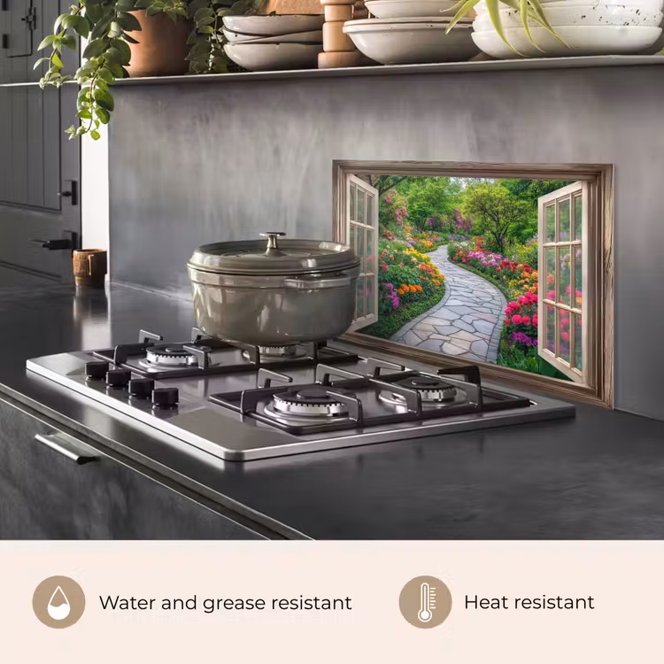 Kitchen splashback for hob - See-through - Flowers - Garden path - Nature - Window — 2