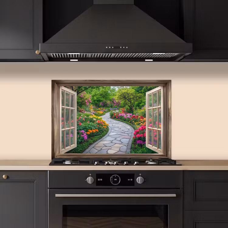 Kitchen splashback for hob - See-through - Flowers - Garden path - Nature - Window — 5