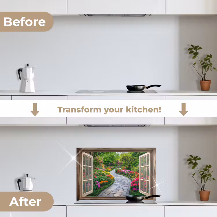 Kitchen splashback for hob - See-through - Flowers - Garden path - Nature - Window — 7