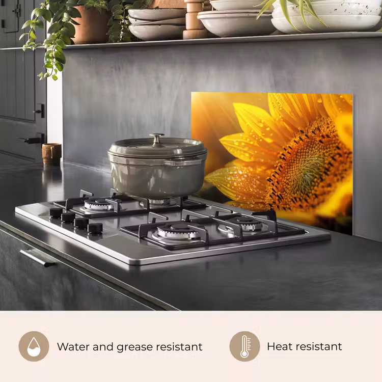 Kitchen splashback for hob - Sunflower - Dewdrops - Yellow - Sunlight — 2