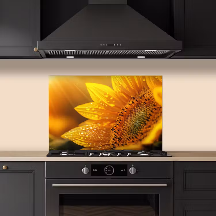 Kitchen splashback for hob - Sunflower - Dewdrops - Yellow - Sunlight — 5