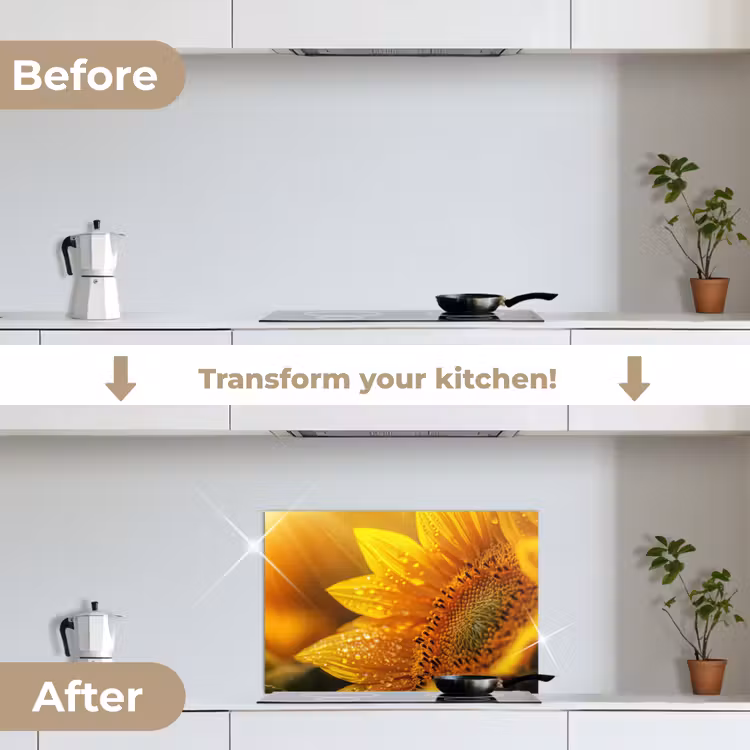 Kitchen splashback for hob - Sunflower - Dewdrops - Yellow - Sunlight — 7