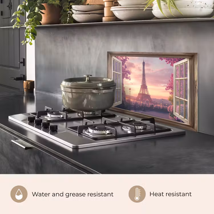 Kitchen splashback for hob - See-through - Paris - Eiffel Tower - Pink - Cherry Blossom — 2