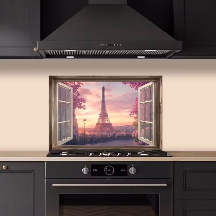 Kitchen splashback for hob - See-through - Paris - Eiffel Tower - Pink - Cherry Blossom — 5
