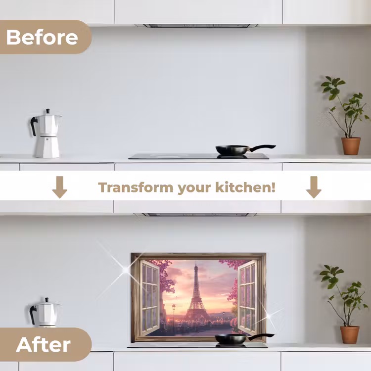 Kitchen splashback for hob - See-through - Paris - Eiffel Tower - Pink - Cherry Blossom — 7