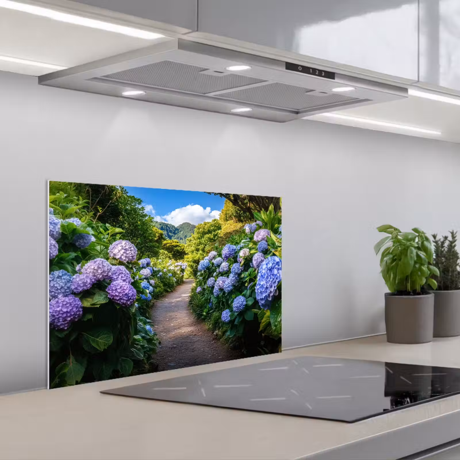 Kitchen splashback for hob - Hortsensia - Toad - Flowers — 1