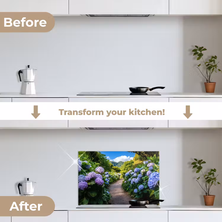 Kitchen splashback for hob - Hortsensia - Toad - Flowers — 7