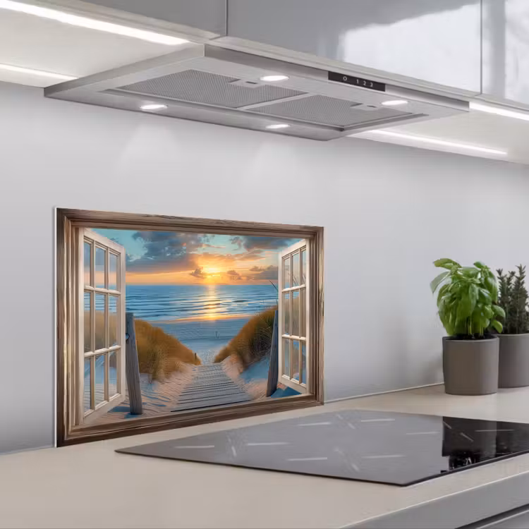 Kitchen splashback for hob - View - Beach - Path - Sunset — 1