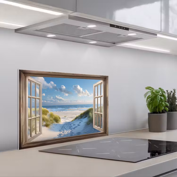Kitchen splashback for hob - View - Beach - Window - Dunes - Sea — 1