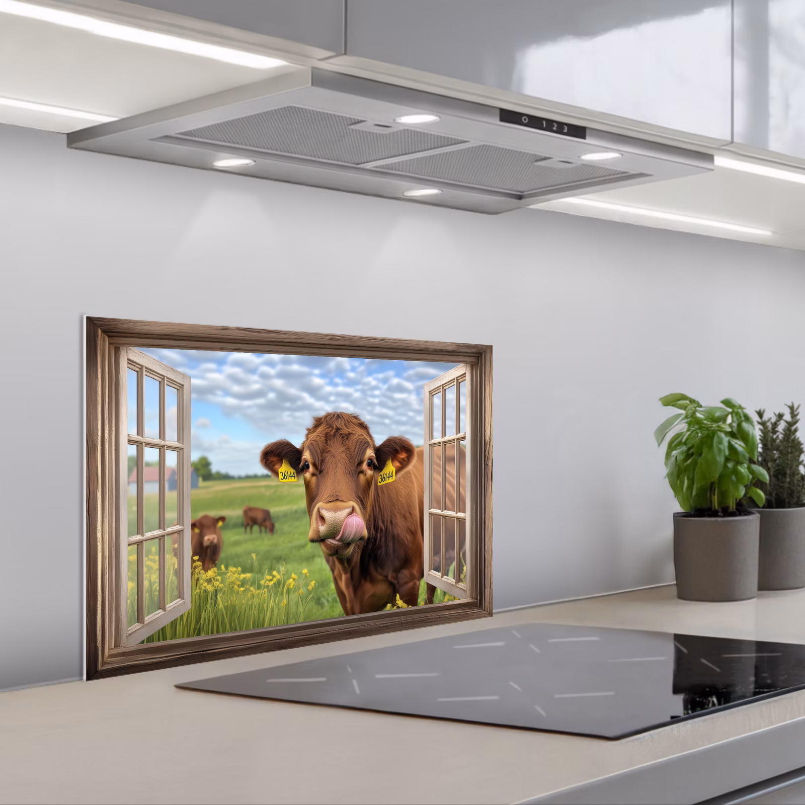 Kitchen splashback for hob - Vista - Cow - Pasture - Landscape - Animals — 1