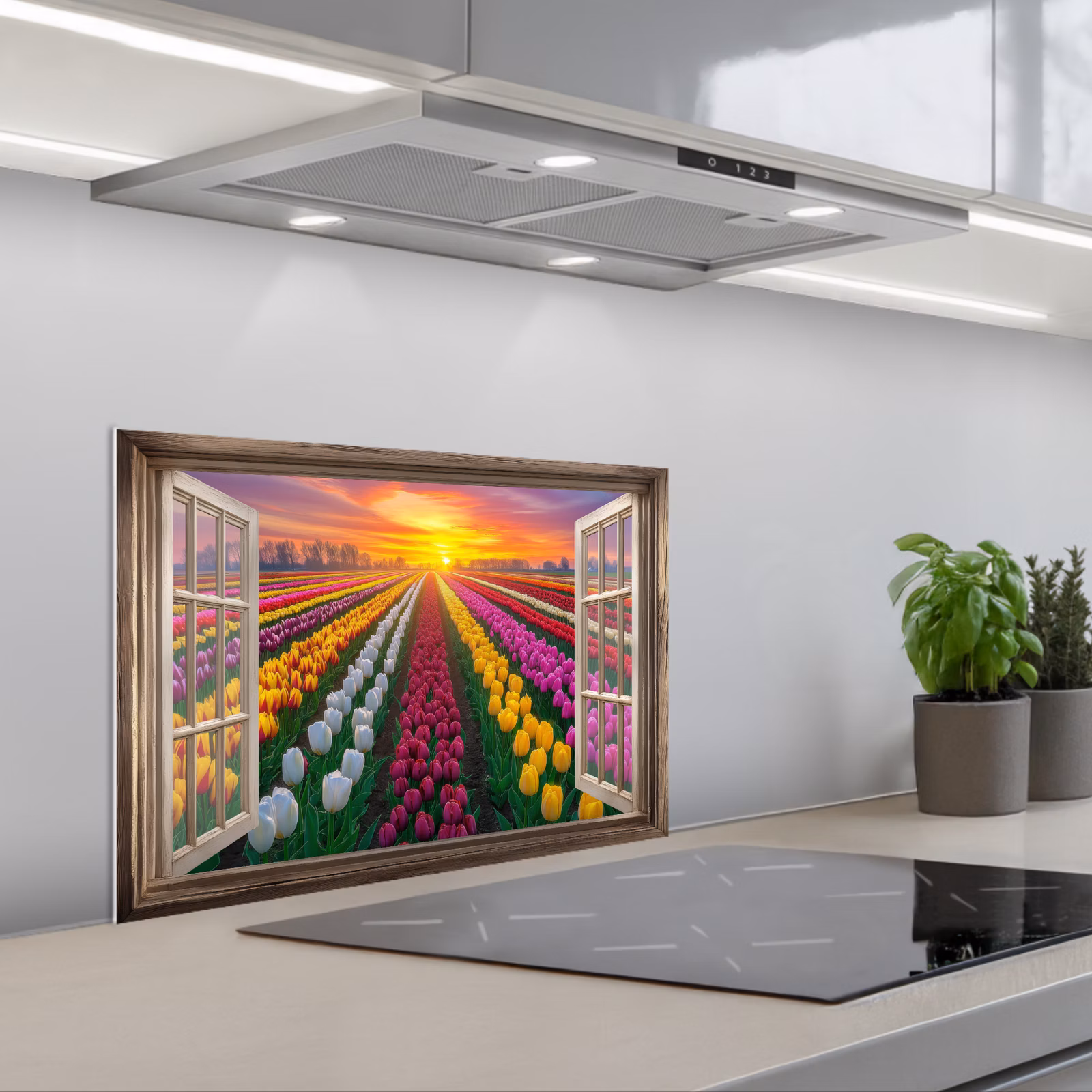 Kitchen splashback for hob - Vista - Flowers - Tulips - Colorful - Sunset — 1