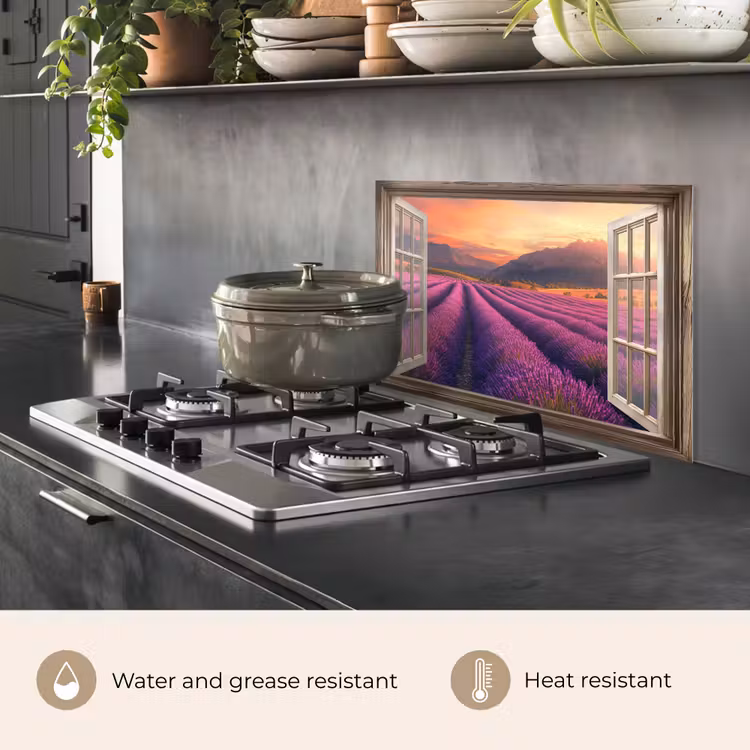 Kitchen splashback for hob - See-through - Lavender - Landscape - Flowers - Purple — 2