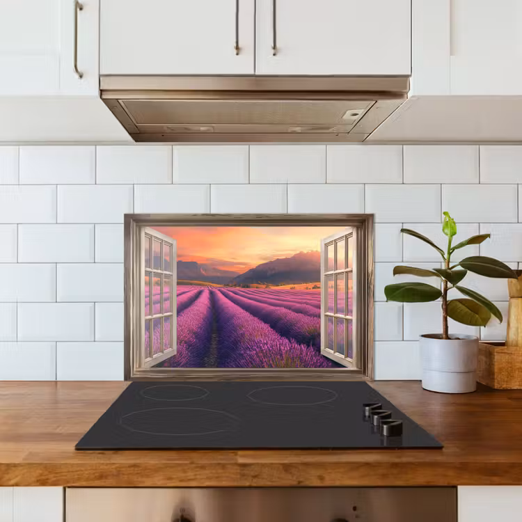 Kitchen splashback for hob - See-through - Lavender - Landscape - Flowers - Purple — 3